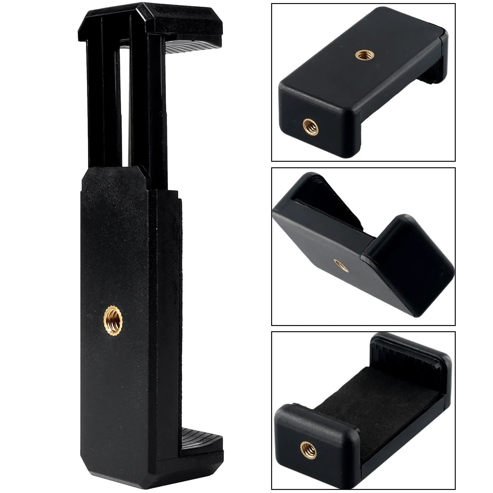 Universal Phone Tripod Mount Adapter – Adjustable Smartphone Holder with Dual 1/4" Screw Mount Clip, Cellphone Holder, Mount Desk-Stand-Bracket-Clip-Tripod-Adapter
