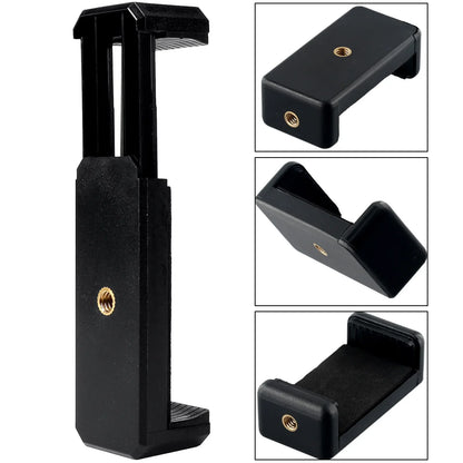Universal Phone Tripod Mount Adapter – Adjustable Smartphone Holder with Dual 1/4" Screw Mount Clip, Cellphone Holder, Mount Desk-Stand-Bracket-Clip-Tripod-Adapter