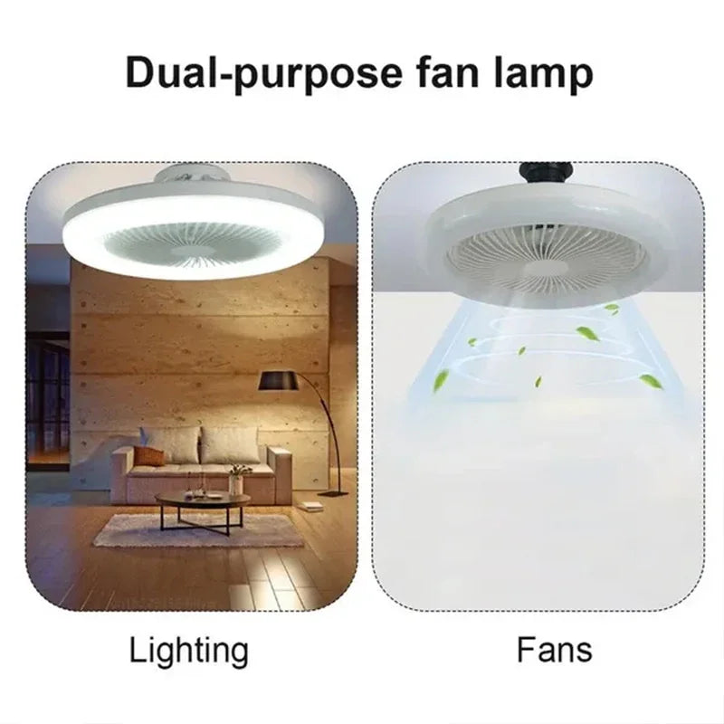 3In1 Ceiling Fan with Lighting Lamp E27 Converter Base with Remote Control for Bedroom Living, Home Silent Ac85-265V Cooling