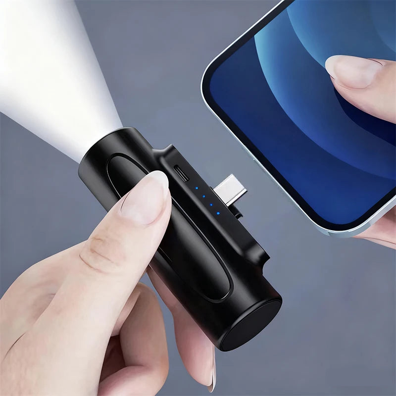 Mini Capsule Power Bank 5000Mah Type C Powerbank with Flashlight External Battery Fast Charger for Iphone Xiaomi Samsung Huawei