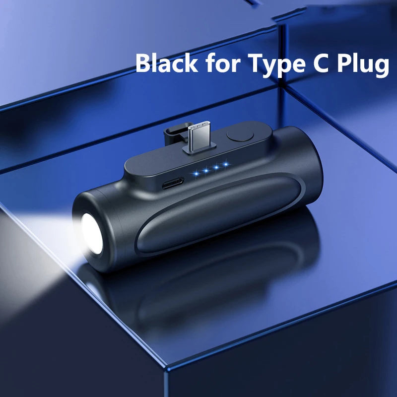 Mini Capsule Power Bank 5000Mah Type C Powerbank with Flashlight External Battery Fast Charger for Iphone Xiaomi Samsung Huawei
