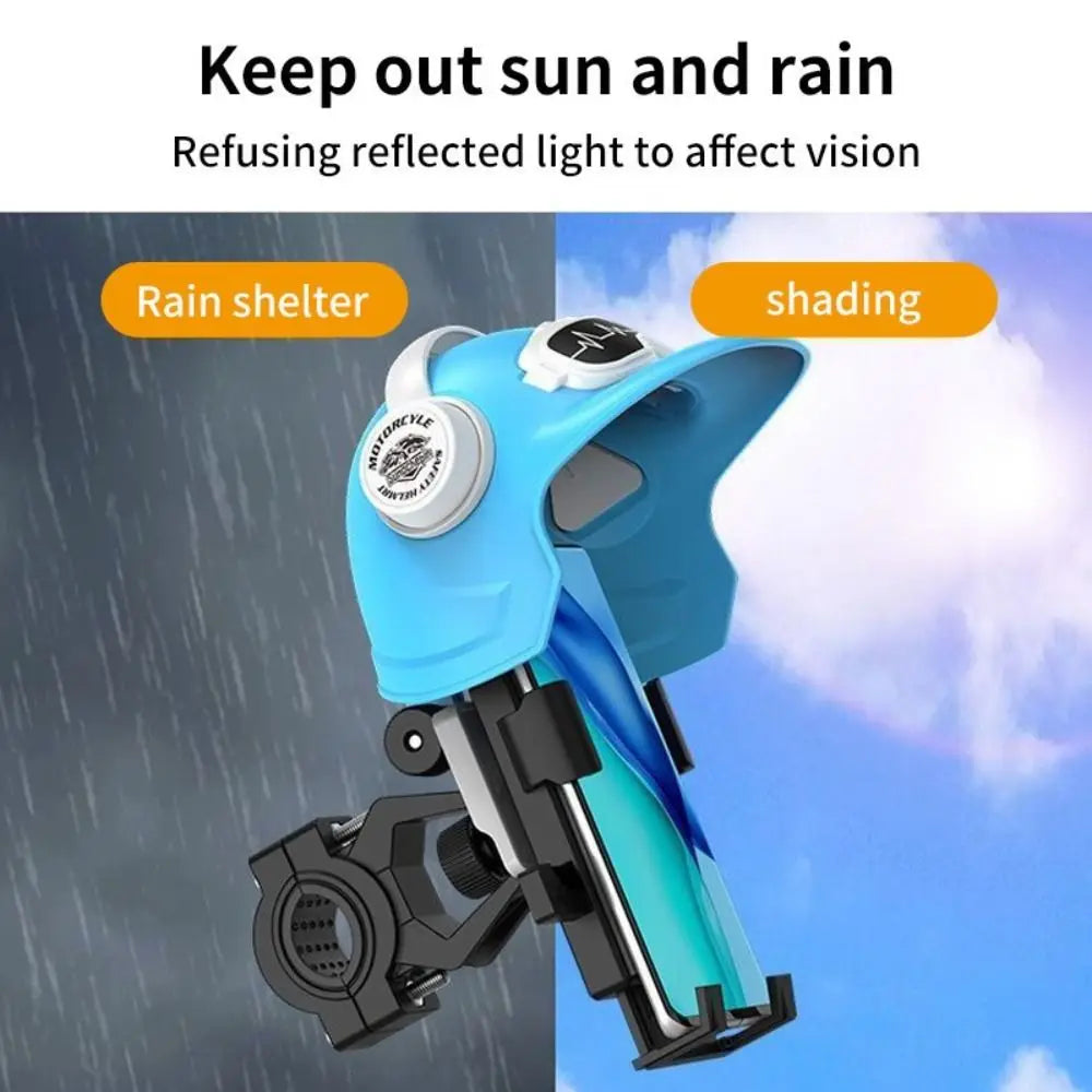 Motorcycle Bike Phone Holder Rain & Sun Shield – 360° Rotating Bike Handlebar Mount for Electric Bicycle, Scooter & Motorcycle Cartoon Helmet Phone Sunshade Umbrella Phone Bracket