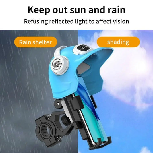 Motorcycle Bike Phone Holder Rain & Sun Shield – 360° Rotating Bike Handlebar Mount for Electric Bicycle, Scooter & Motorcycle Cartoon Helmet Phone Sunshade Umbrella Phone Bracket