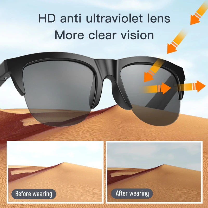 Unisex Smart Bluetooth V5.3 Sunglasses Glasses Call Outdoor Sports Headphones HIFI Black Technology Anti-Touch UV for Men and Women