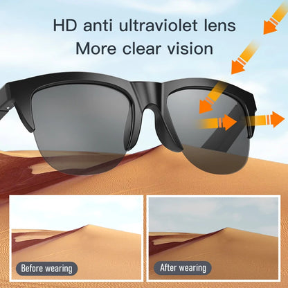 Unisex Smart Bluetooth V5.3 Sunglasses Glasses Call Outdoor Sports Headphones HIFI Black Technology Anti-Touch UV for Men and Women