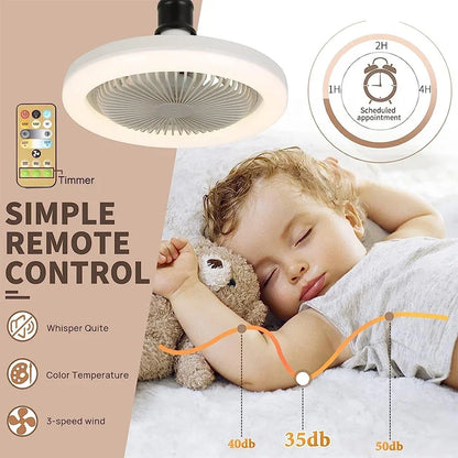 3In1 Ceiling Fan with Lighting Lamp E27 Converter Base with Remote Control for Bedroom Living, Home Silent Ac85-265V Cooling