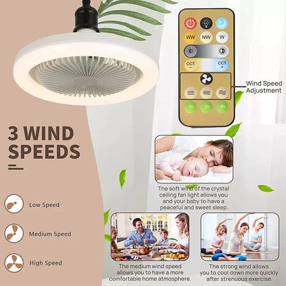 3In1 Ceiling Fan with Lighting Lamp E27 Converter Base with Remote Control for Bedroom Living, Home Silent Ac85-265V Cooling