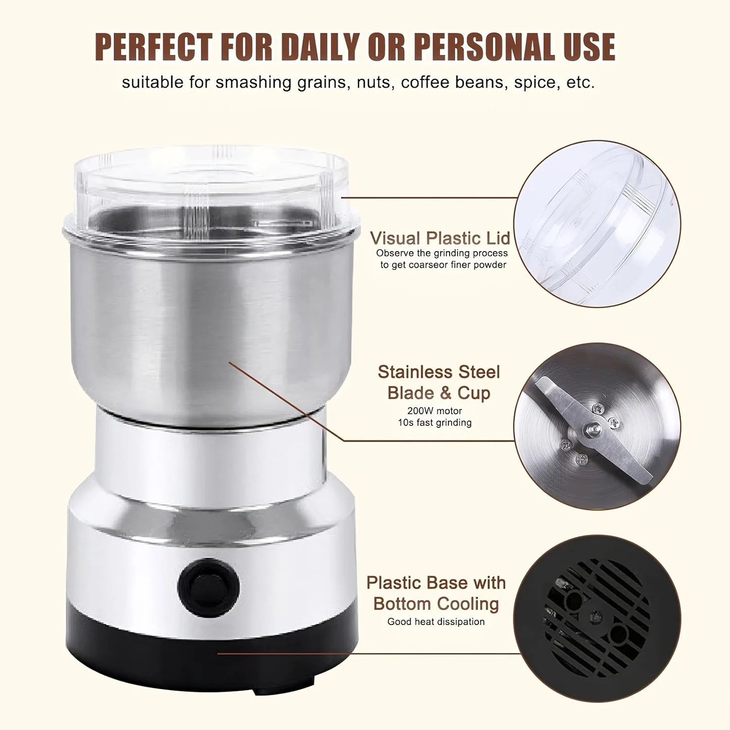 Premium Stainless Steel Coffee Grinder – Adjustable 3-Layer Manual Grinder for Espresso & Pour-Over