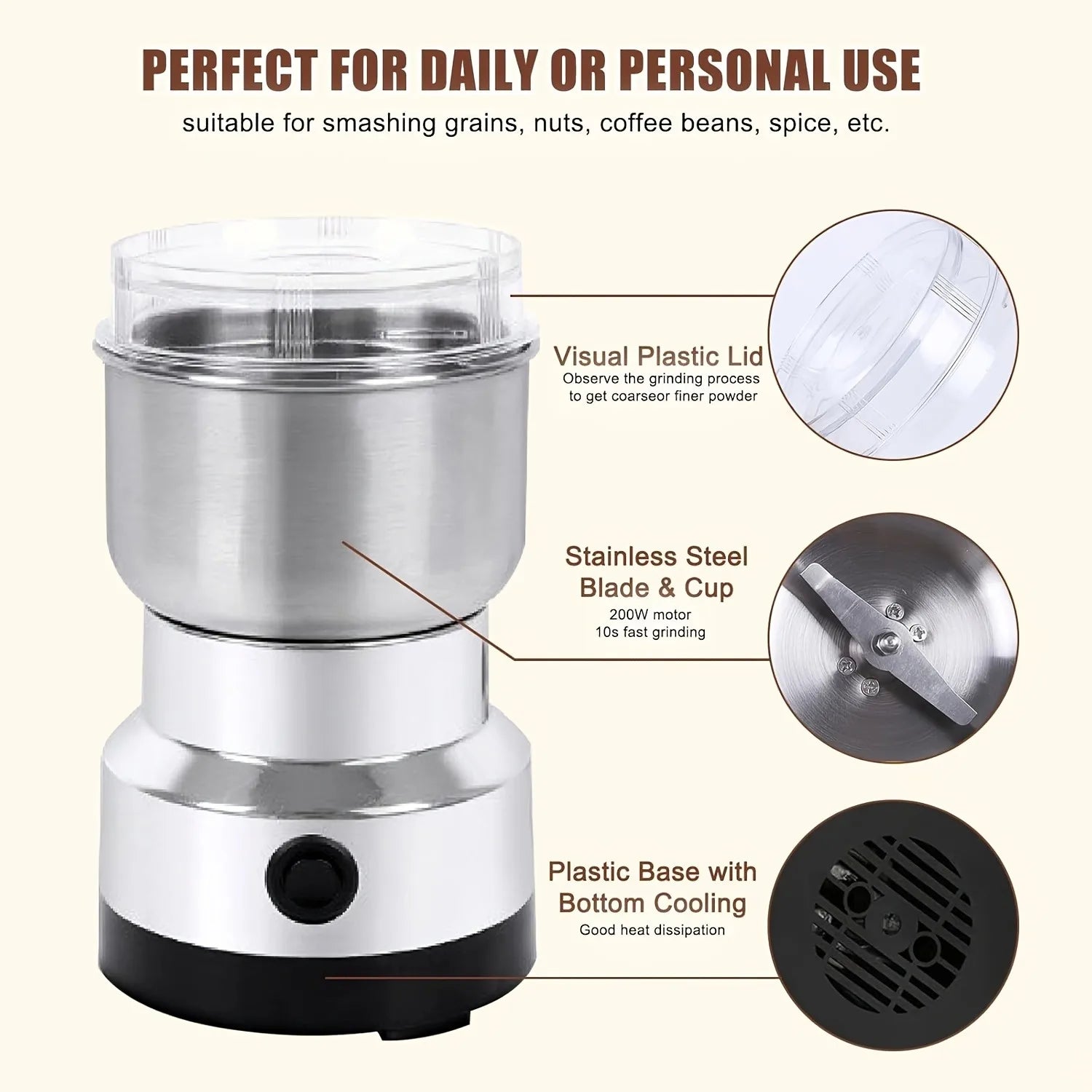 Premium Stainless Steel Coffee Grinder – Adjustable 3-Layer Manual Grinder for Espresso & Pour-Over