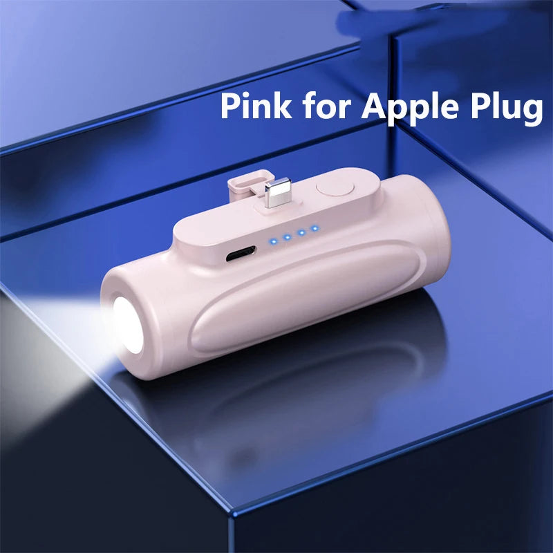 Mini Capsule Power Bank 5000Mah Type C Powerbank with Flashlight External Battery Fast Charger for Iphone Xiaomi Samsung Huawei