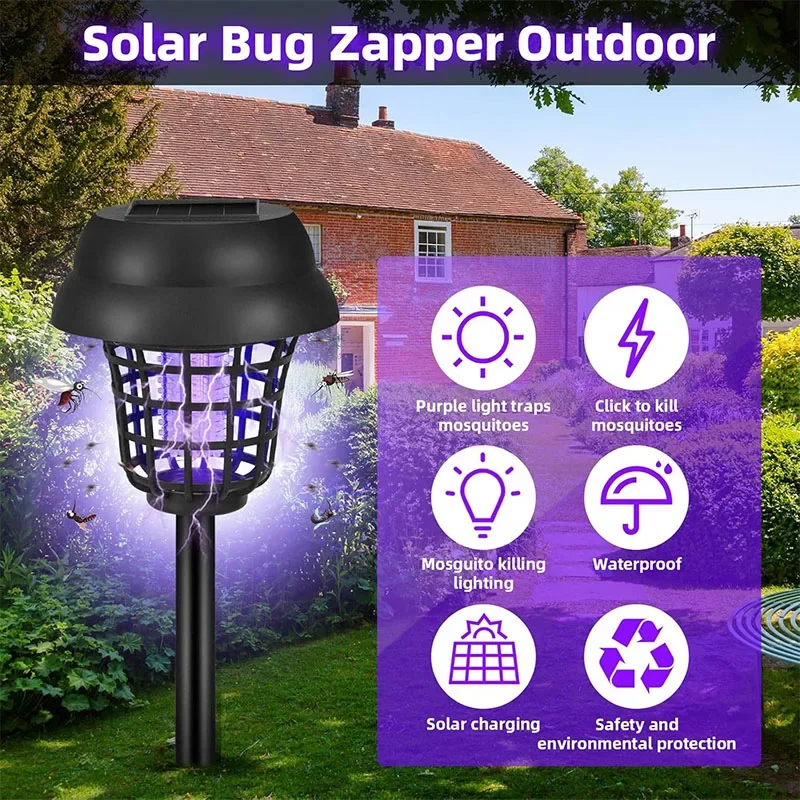 Solar Bug Zapper Waterproof Outdoor Mosquito Zapper Killer and Lighting Repellent Lamp for Indoor Outdoor Use Garden Patio