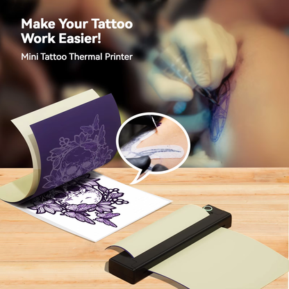 Wireless A4 Mini Thermal Printer, Ink Free, Bluetooth, Multifunctional. For: Business, Tattoo Stencil, document printing
