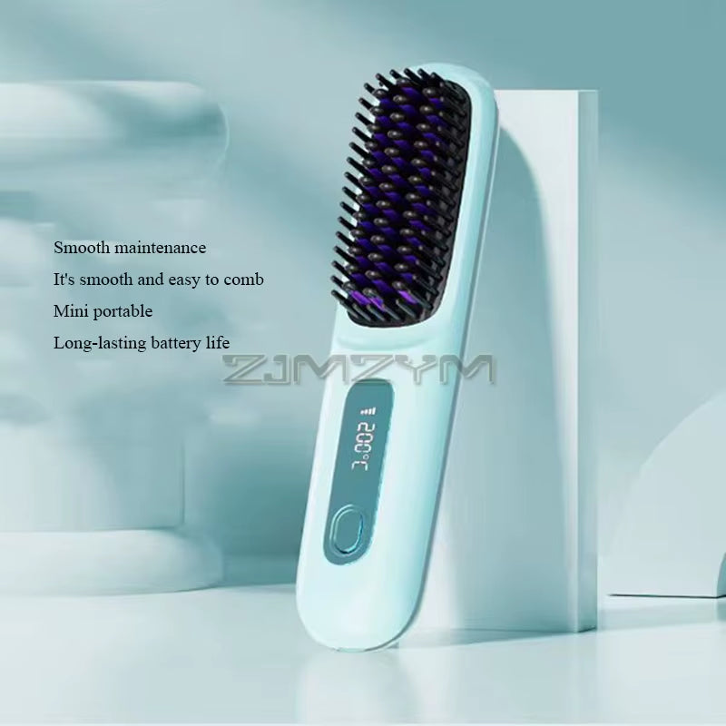 Super Fast Heating Cordless Hair Straightener Brush, LCD Display Anti-Scald Hot Comb Negative Ion Hair Styling Brush Portable USB Rechargeable