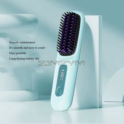 Super Fast Heating Cordless Hair Straightener Brush, LCD Display Anti-Scald Hot Comb Negative Ion Hair Styling Brush Portable USB Rechargeable