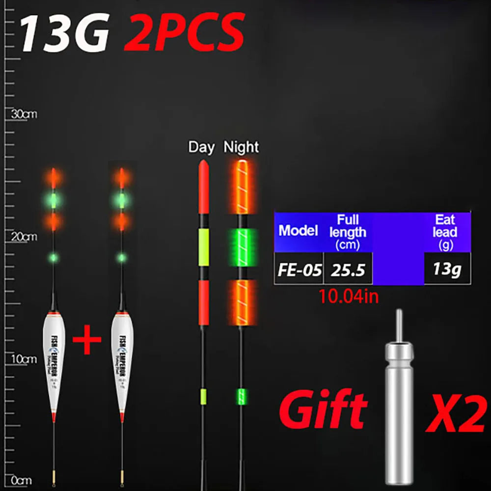 2PCS LED Fishing Float Set Luminous Electronic Night Fishing Bobber High Buoyancy Float Buoy with CR425 Battery Fishing Tackle 3G 5G 7G 10G 13G