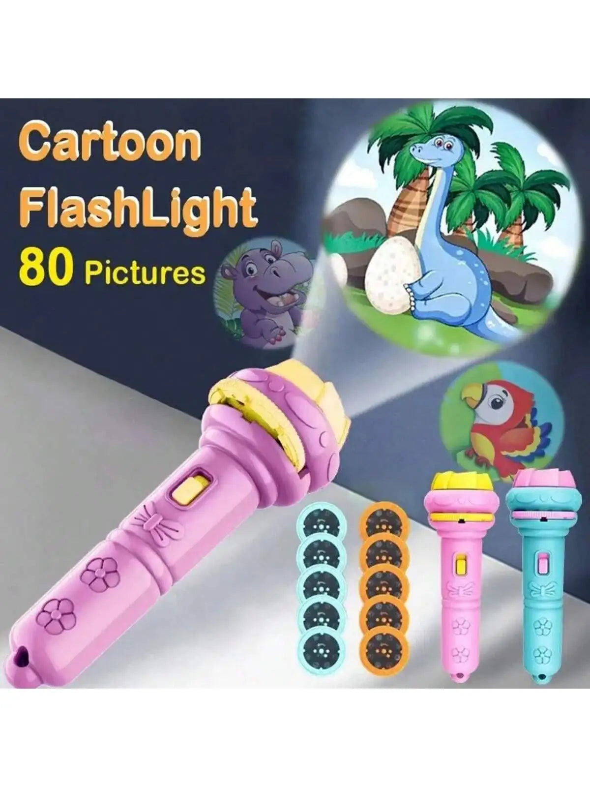 Cartoon Projection Flashlight Toy with Picture Slides for Kids
