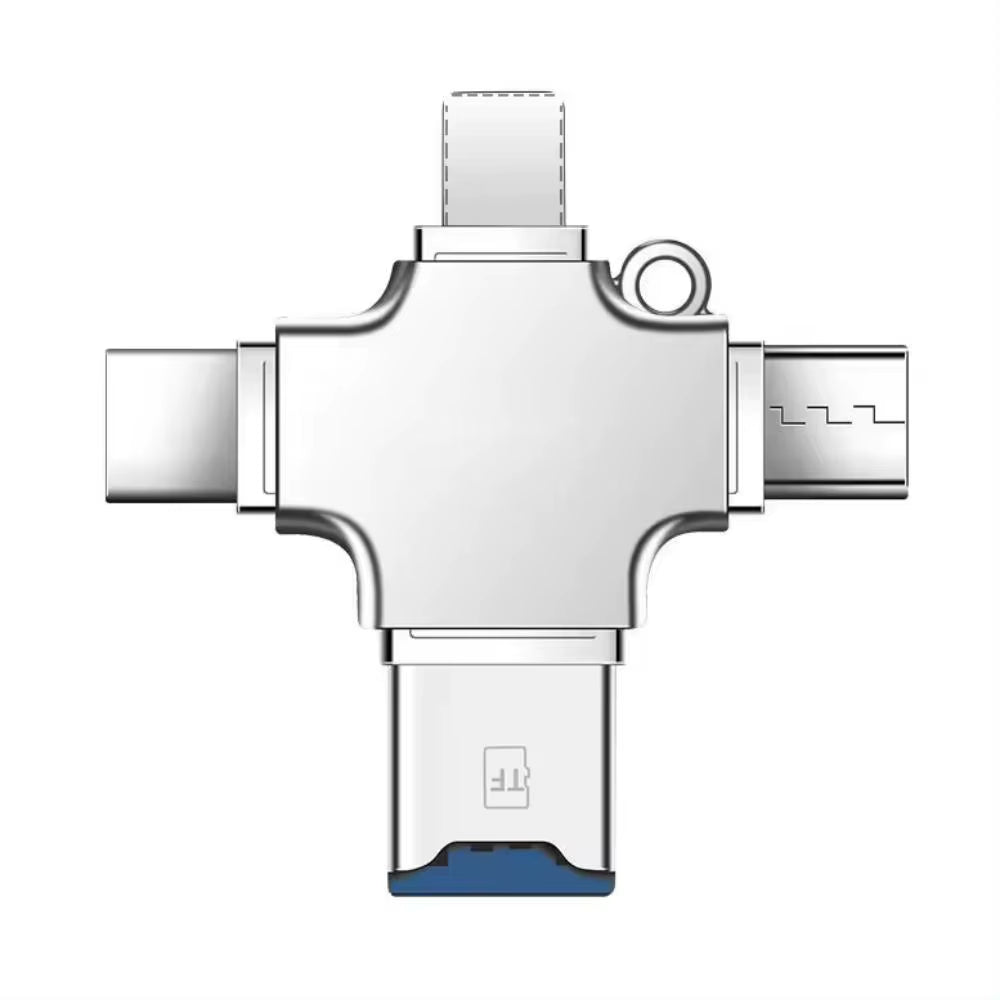 4-in-1 Memory Card Reader – Lightning, USB-C & Micro USB OTG Adapter for iPhone, iPad, Android, Mac & PC