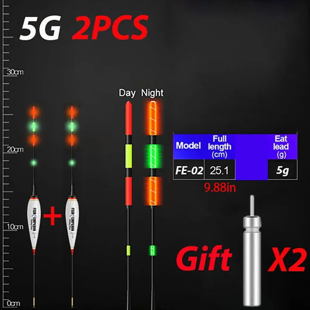 2PCS LED Fishing Float Set Luminous Electronic Night Fishing Bobber High Buoyancy Float Buoy with CR425 Battery Fishing Tackle 3G 5G 7G 10G 13G