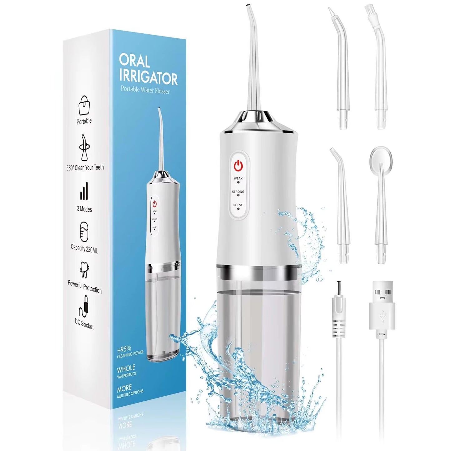 CORDLESS WATER FLOSSER PRO – Deep Clean Oral Irrigator with 4 Tips, 230ml Tank & IPX7 Waterproof Design