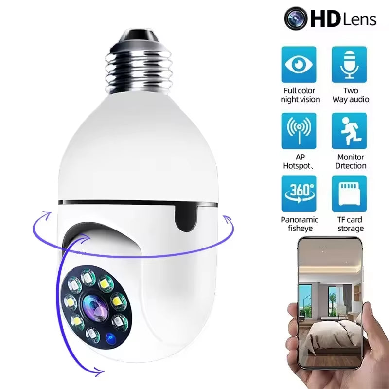 360° WiFi Bulb Security Camera – HD Wireless IP Camera with Motion Detection, Night Vision & Two-Way Audio Free APP Support Android Phone