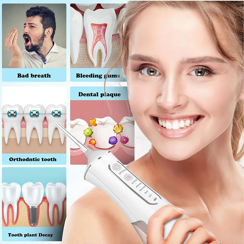 CORDLESS WATER FLOSSER PRO – Deep Clean Oral Irrigator with 4 Tips, 230ml Tank & IPX7 Waterproof Design