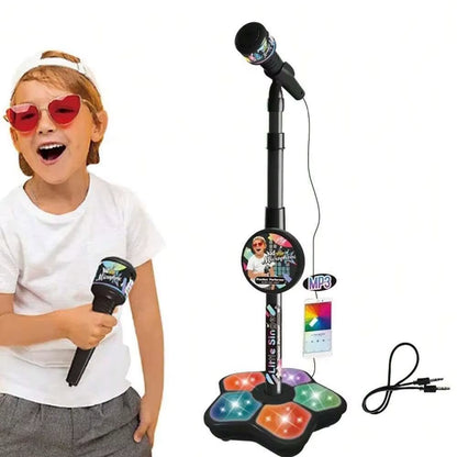 Kids Karaoke Microphone Stand Toy Portable Singing Machine Adjustable Music Mic with LED Lights, Kids Summer Hobby