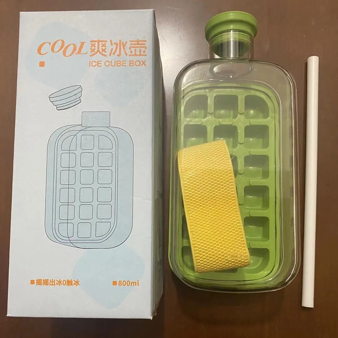 Press Release Ice Tray Cup, Ice Cube Maker Bottle Food Grade Ice Tray with Straw Reusable Ice Cube Water Bottle 500ml/800ml, Summer products