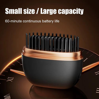Wireless Travel Hair Straightener Brush 2 in 1 Cordless Hair Straightener & Curler Portable Anti-Frizz Hair Styling Comb USB Rechargeable Mini Hair Ironing
