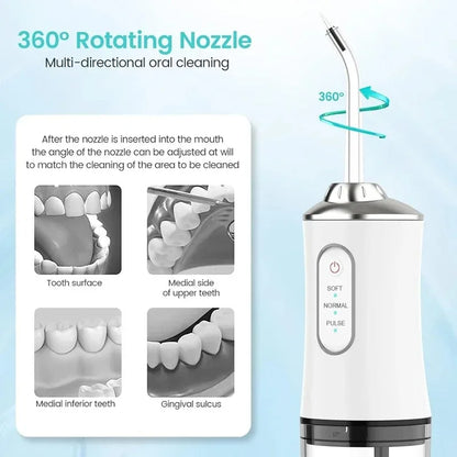 CORDLESS WATER FLOSSER PRO – Deep Clean Oral Irrigator with 4 Tips, 230ml Tank & IPX7 Waterproof Design