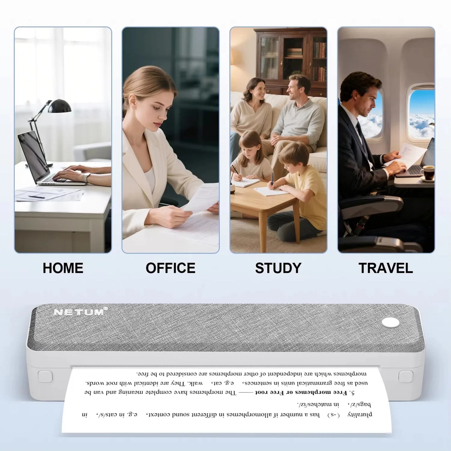 Desktop & Wireless A4 Bluetooth Printer, NON INK,  Mini, Thermal Barcode Label Printer Printing for Business Travel Printing, 4x6 Shipping Label Maker for eCommerce & Warehouse