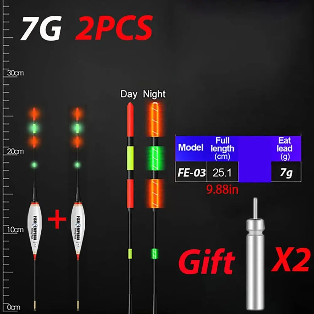 2PCS LED Fishing Float Set Luminous Electronic Night Fishing Bobber High Buoyancy Float Buoy with CR425 Battery Fishing Tackle 3G 5G 7G 10G 13G