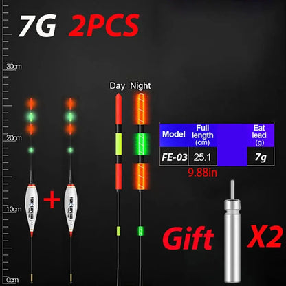 2PCS LED Fishing Float Set Luminous Electronic Night Fishing Bobber High Buoyancy Float Buoy with CR425 Battery Fishing Tackle 3G 5G 7G 10G 13G