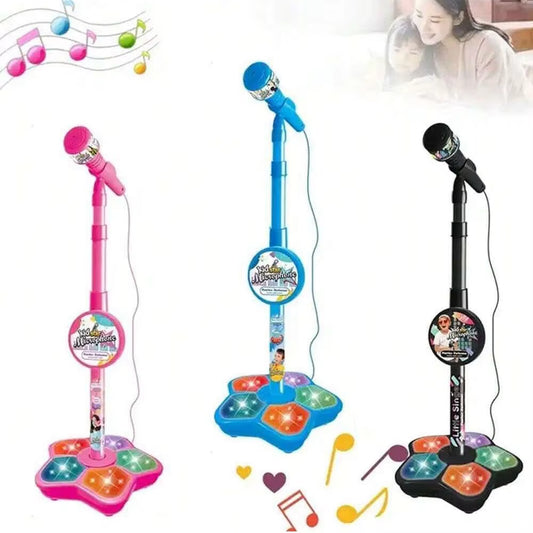 Kids Karaoke Microphone Stand Toy Portable Singing Machine Adjustable Music Mic with LED Lights, Kids Summer Hobby