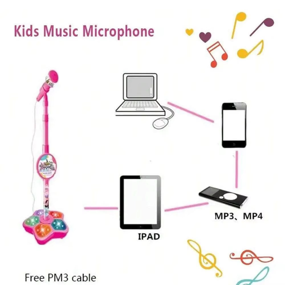 Kids Karaoke Microphone Stand Toy Portable Singing Machine Adjustable Music Mic with LED Lights, Kids Summer Hobby
