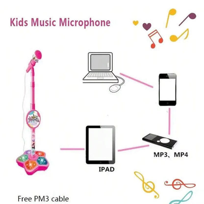 Kids Karaoke Microphone Stand Toy Portable Singing Machine Adjustable Music Mic with LED Lights, Kids Summer Hobby