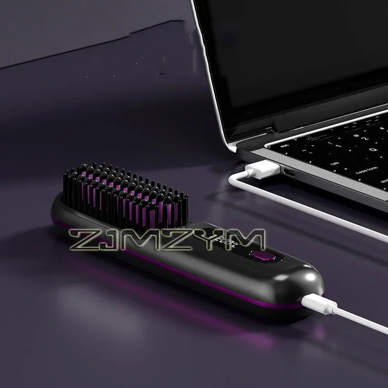 Super Fast Heating Cordless Hair Straightener Brush, LCD Display Anti-Scald Hot Comb Negative Ion Hair Styling Brush Portable USB Rechargeable