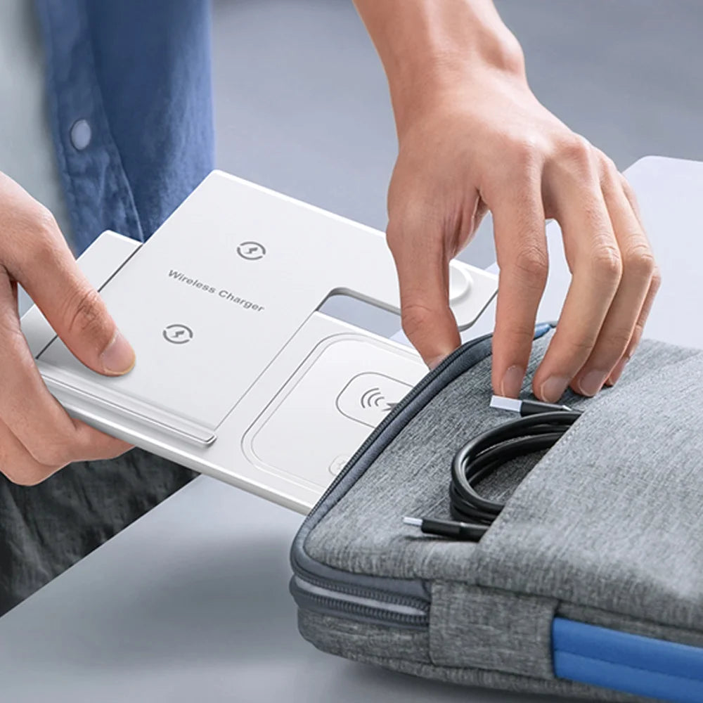3-in-1  Wireless Charging Station Foldable for iPhone, Apple Watch & AirPods – Fast Qi Wireless Charger Stand with Type-C Cable