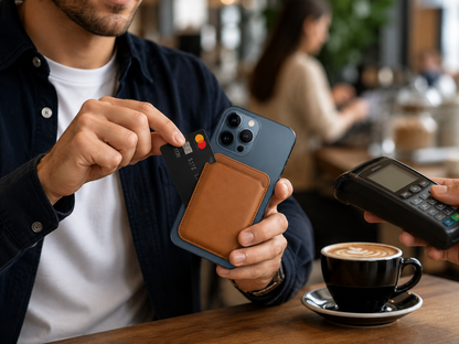 LEDER WALLET CASE – Magnethalter für iPhone 17 16 15 14 13 12 11 8, Samsung & Huawei mit sicherem Snap-On-Design