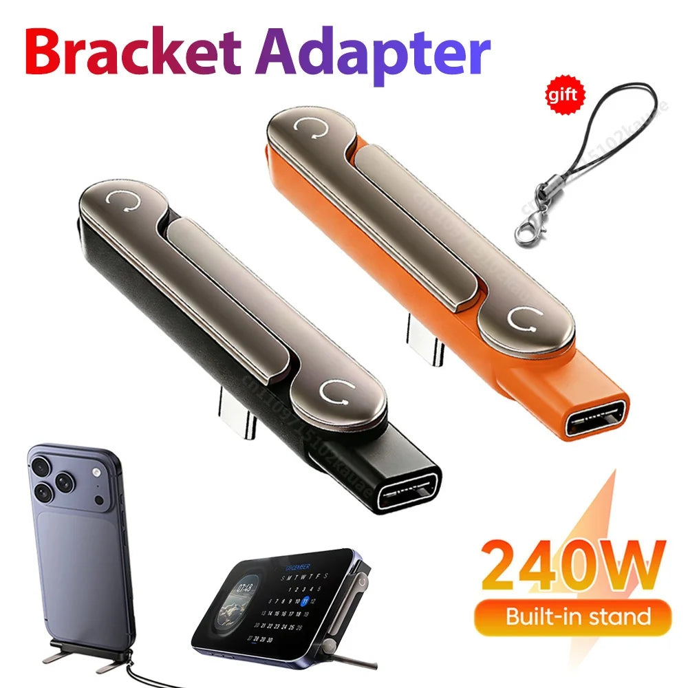 1/2/3PCS Type C Phone Charging Bracket Adapter 240W Fast Charging OTG Type-C Male to USB-C Female Converter with Foldable Holder