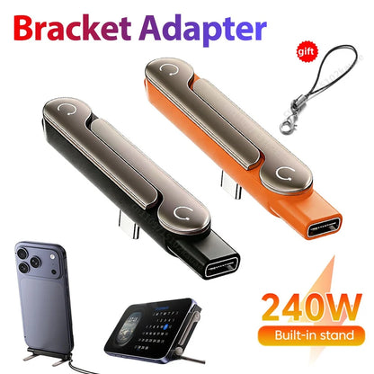 1/2/3PCS Type C Phone Charging Bracket Adapter 240W Fast Charging OTG Type-C Male to USB-C Female Converter with Foldable Holder