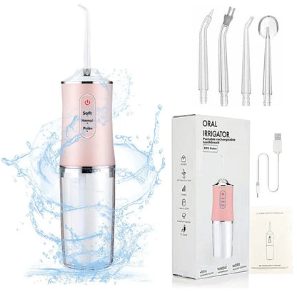 CORDLESS WATER FLOSSER PRO – Deep Clean Oral Irrigator with 4 Tips, 230ml Tank & IPX7 Waterproof Design