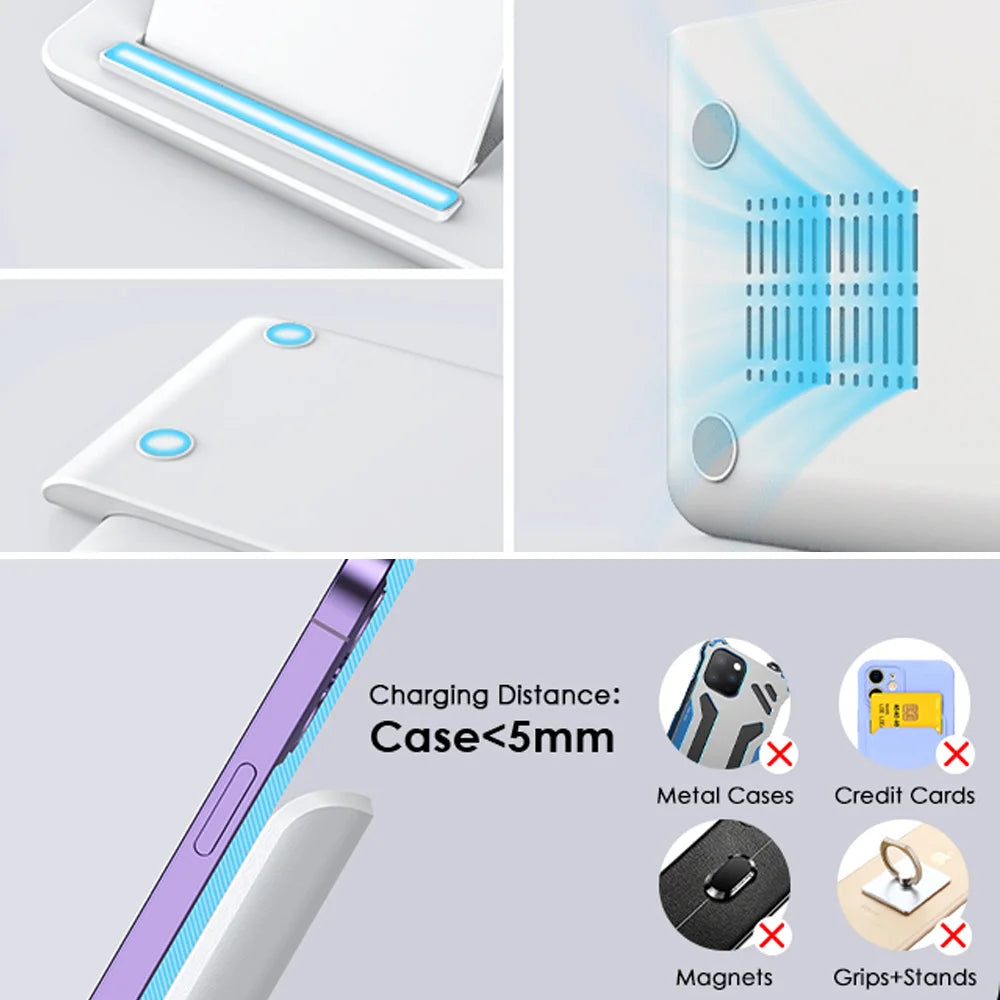 3-in-1  Wireless Charging Station Foldable for iPhone, Apple Watch & AirPods – Fast Qi Wireless Charger Stand with Type-C Cable