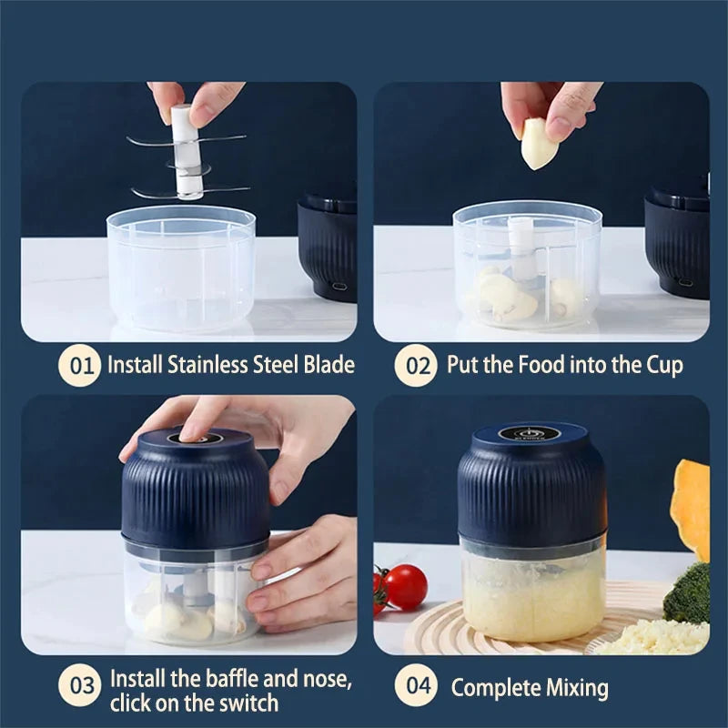 Mini USB Rechargeable Food Chopper – Electric Garlic & Vegetable Cutter (250ml)