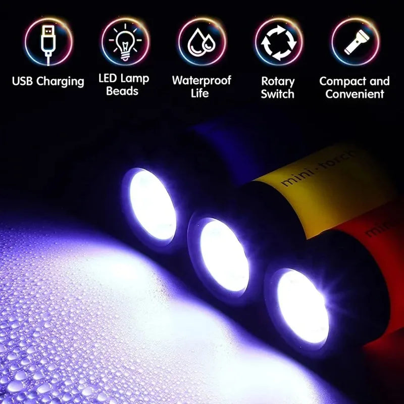 Pocket Keychain Flashlight Waterproof Outdoor Hiking Camping Mini Flashlight USD Rechargeable LED Multifunctional Strong Light