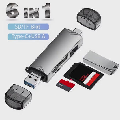 6-in-1 USB 3.0 Kartenleser OTG Adapter Typ-C Micro USB SD TF Speicherkartenleser High-Speed Datenübertragung für Laptop Tablet Smartphone Kamera PC