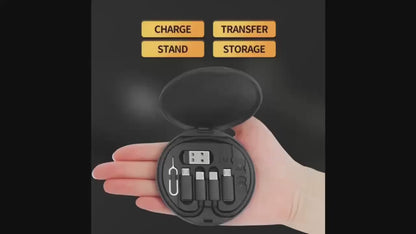 Kit de cable de carga rápida 4 en 1, adaptador de cargador múltiple USB tipo C portátil, transferencia de datos, soporte para teléfono, organizador de cables de viaje para iPhone, Android, laptop, tablet. USB-C, USB-A y Lightning