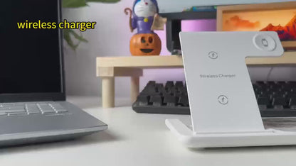 3-in-1  Wireless Charging Station Foldable for iPhone, Apple Watch & AirPods – Fast Qi Wireless Charger Stand with Type-C Cable